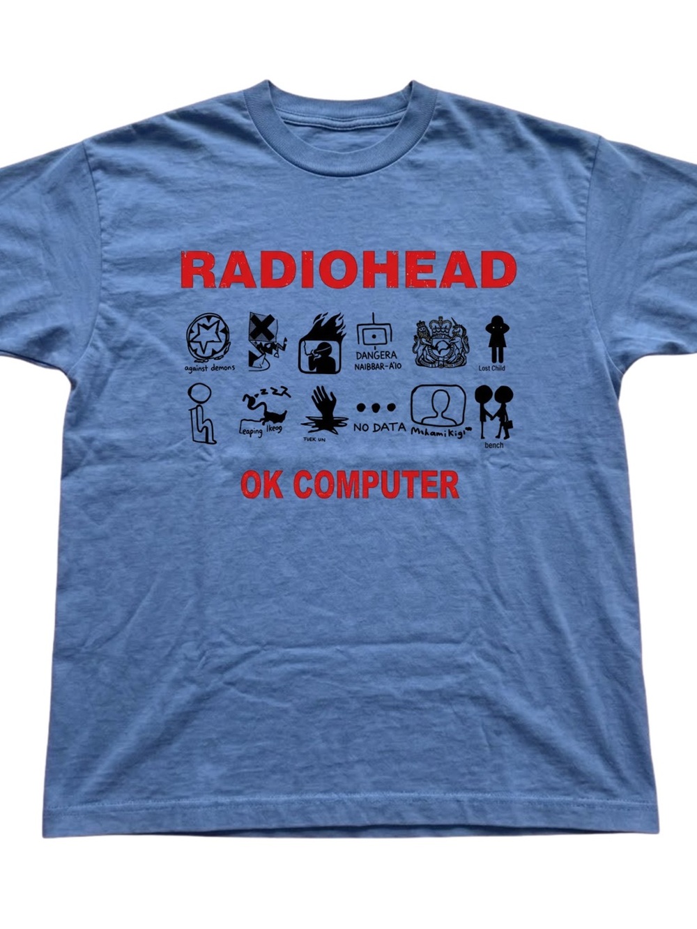 Gildan Blue Radiohead OK Computer Graphic Tee with Red Print